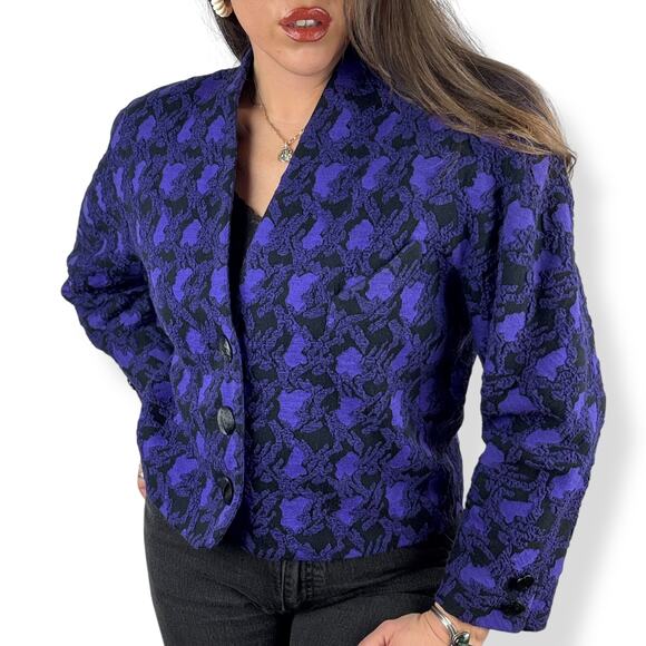 80's Japanese MICHI MOON for SANYO wool blend purple cropped blazer - Picture 14 of 16